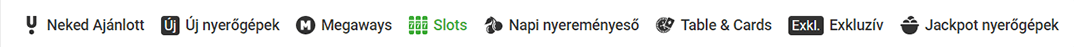 Unibet játék menű
