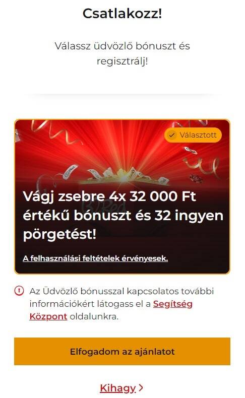 32Red regisztrációs űrlap 1