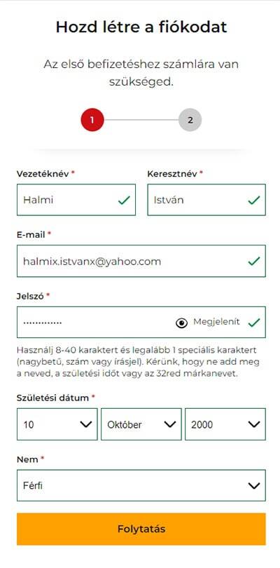 32Red regisztrációs űrlap 2