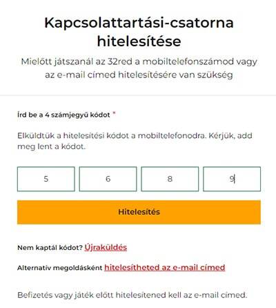 32Red regisztrációs űrlap 5