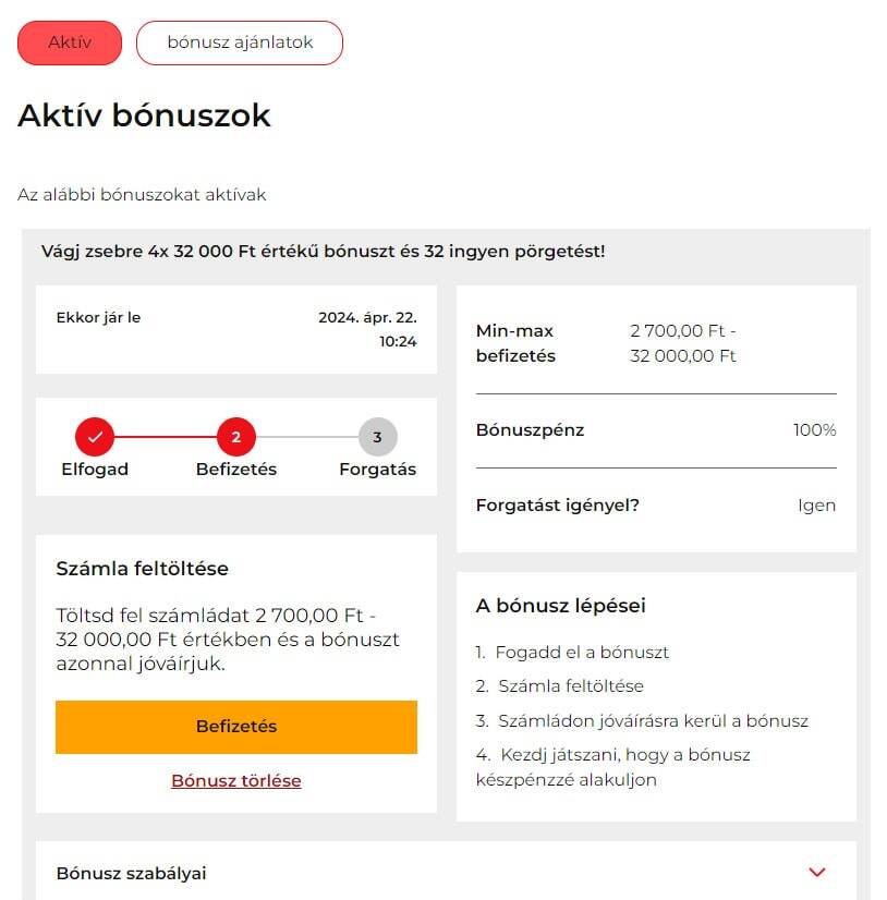 32Red aktív bónuszok