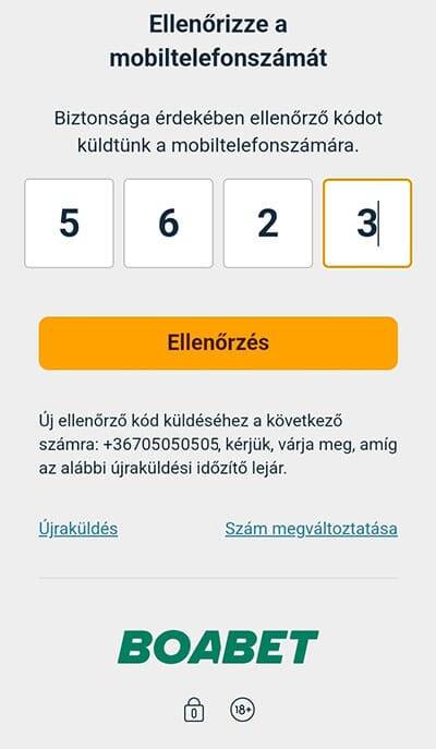 BoaBet Regisztráció - ellenörző kód